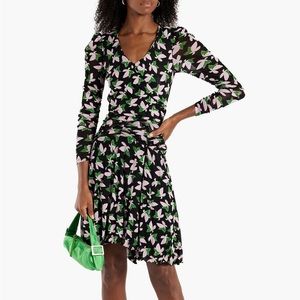 Diane Von Furstenberg Burton Ruched Floral Print Mesh Mini Dress